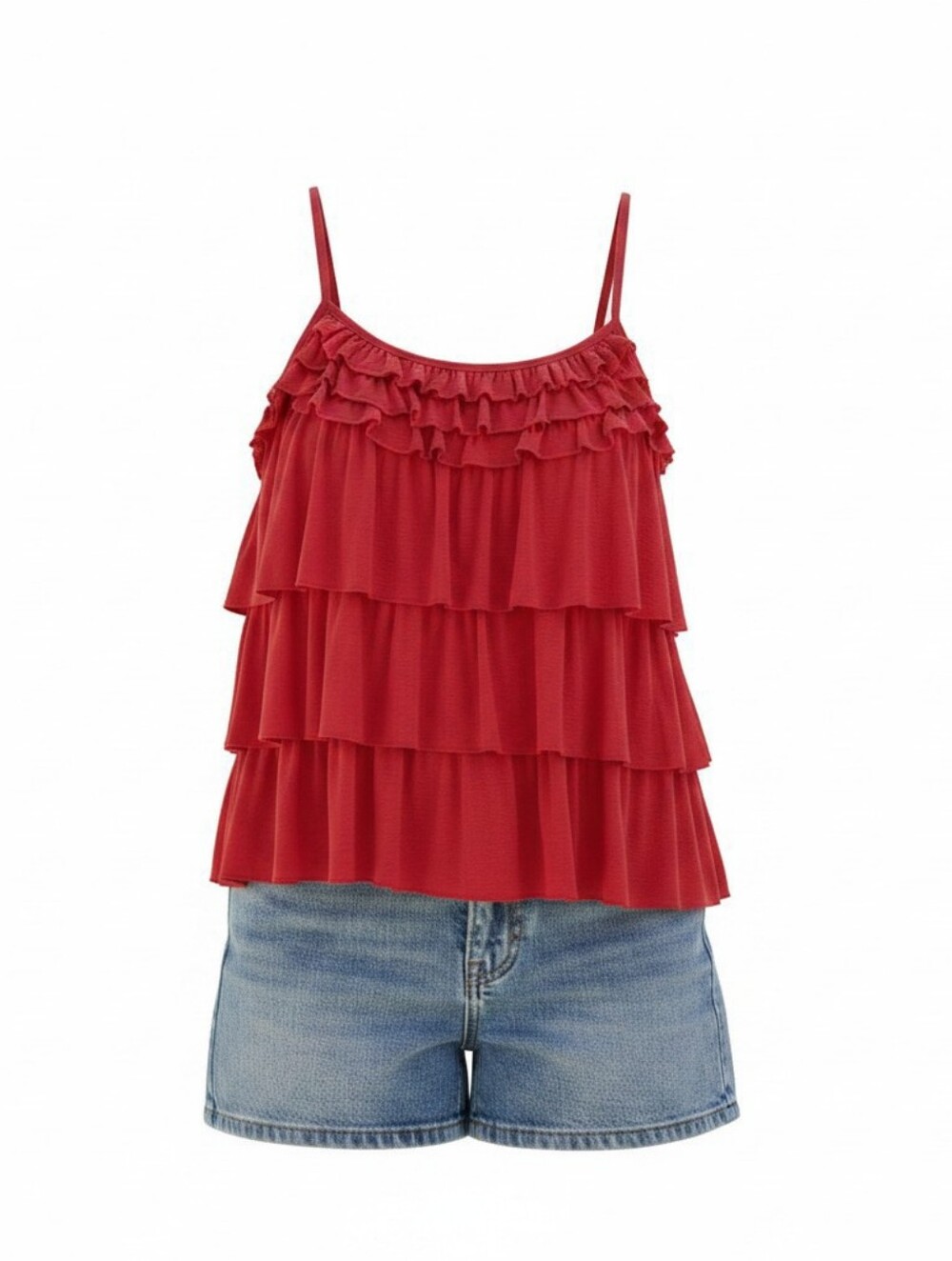 Vintage Y2K Lipstick Brand Red Tiered Ruffle Cami Tank Top Shirt Large - Picture 2 of 10